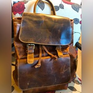 Beautiful handmade distressed leather backpack.